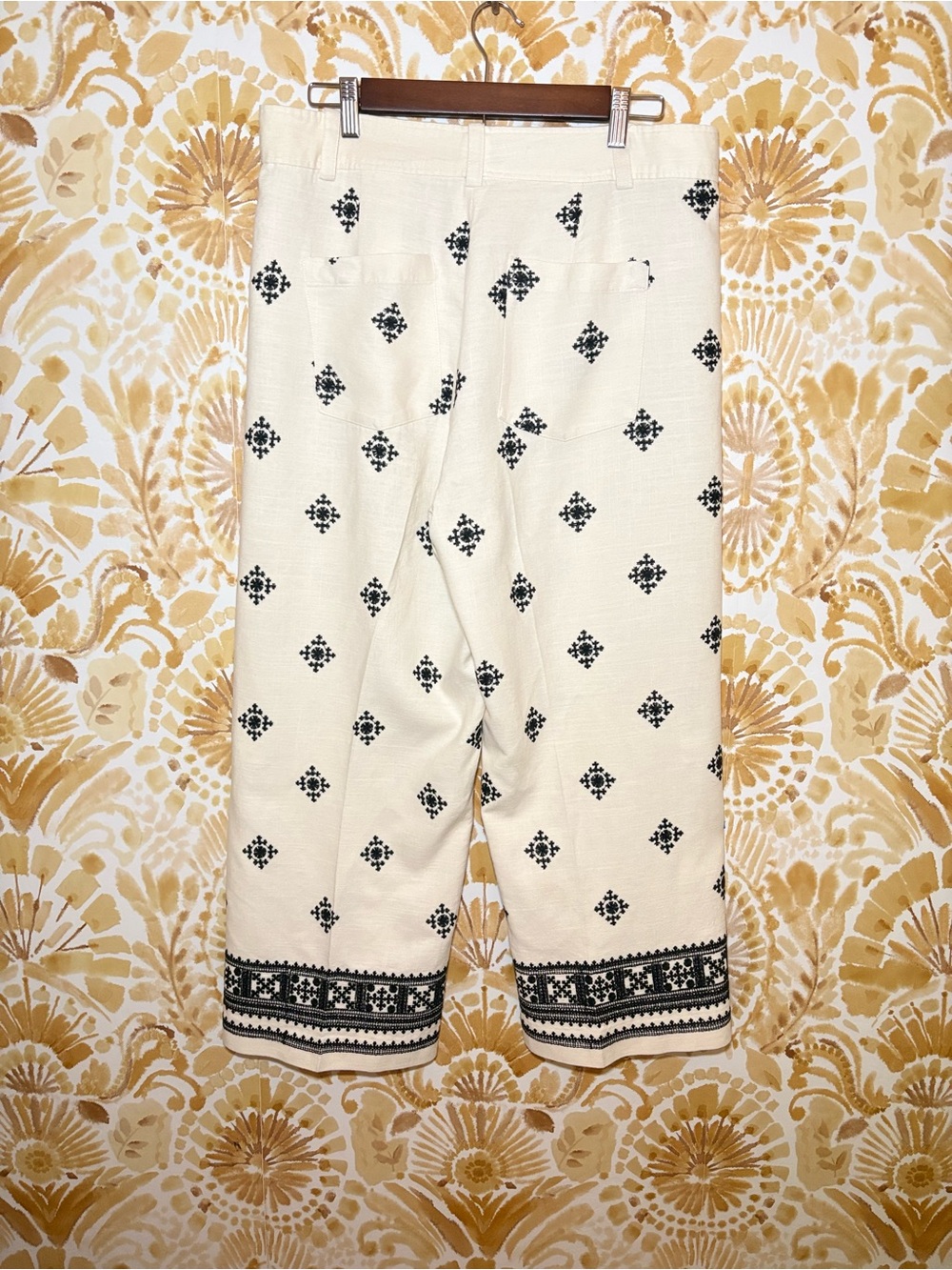 ✨ Zara Embroidered Wide Leg Pants | Coastal Boho Resort Linen Blend Trousers | - Picture 5 of 11